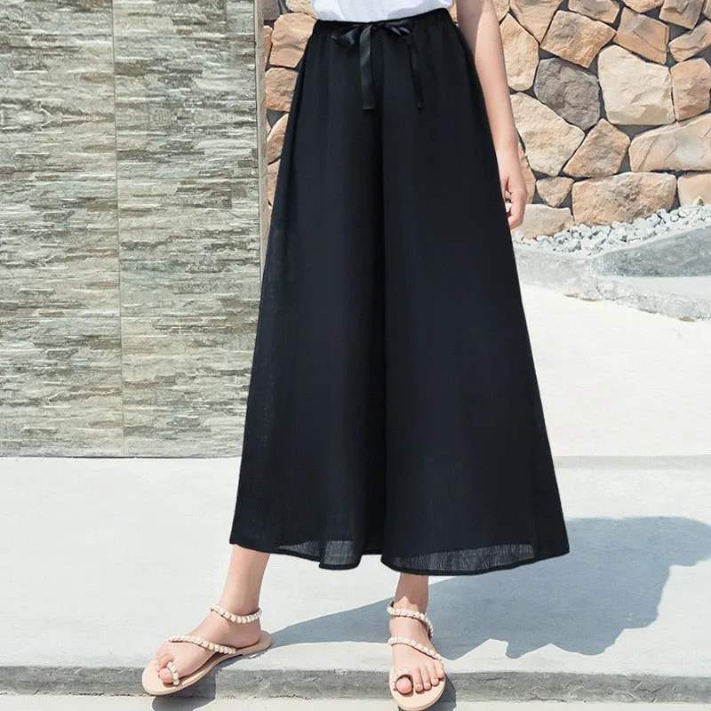 Wjczt Wide Leg Pants Women'S Spring Summer New Korean  Versatile Loose Chiffon Leisure Straight Tube 8-Point High Waist Trousers Lady