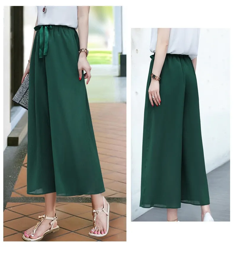 Wjczt Wide Leg Pants Women'S Spring Summer New Korean  Versatile Loose Chiffon Leisure Straight Tube 8-Point High Waist Trousers Lady