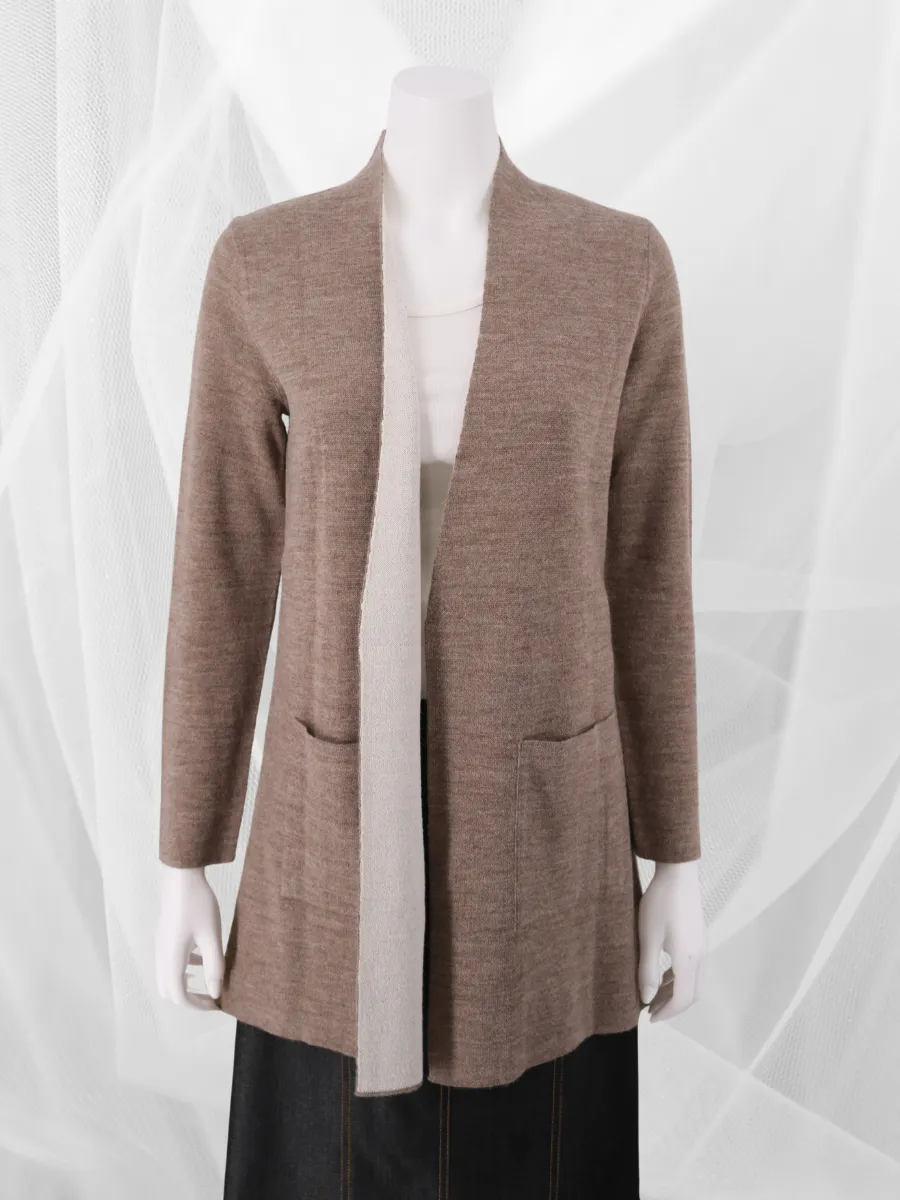 Women Reversible Alpaca Cardigan - Sand/Cream