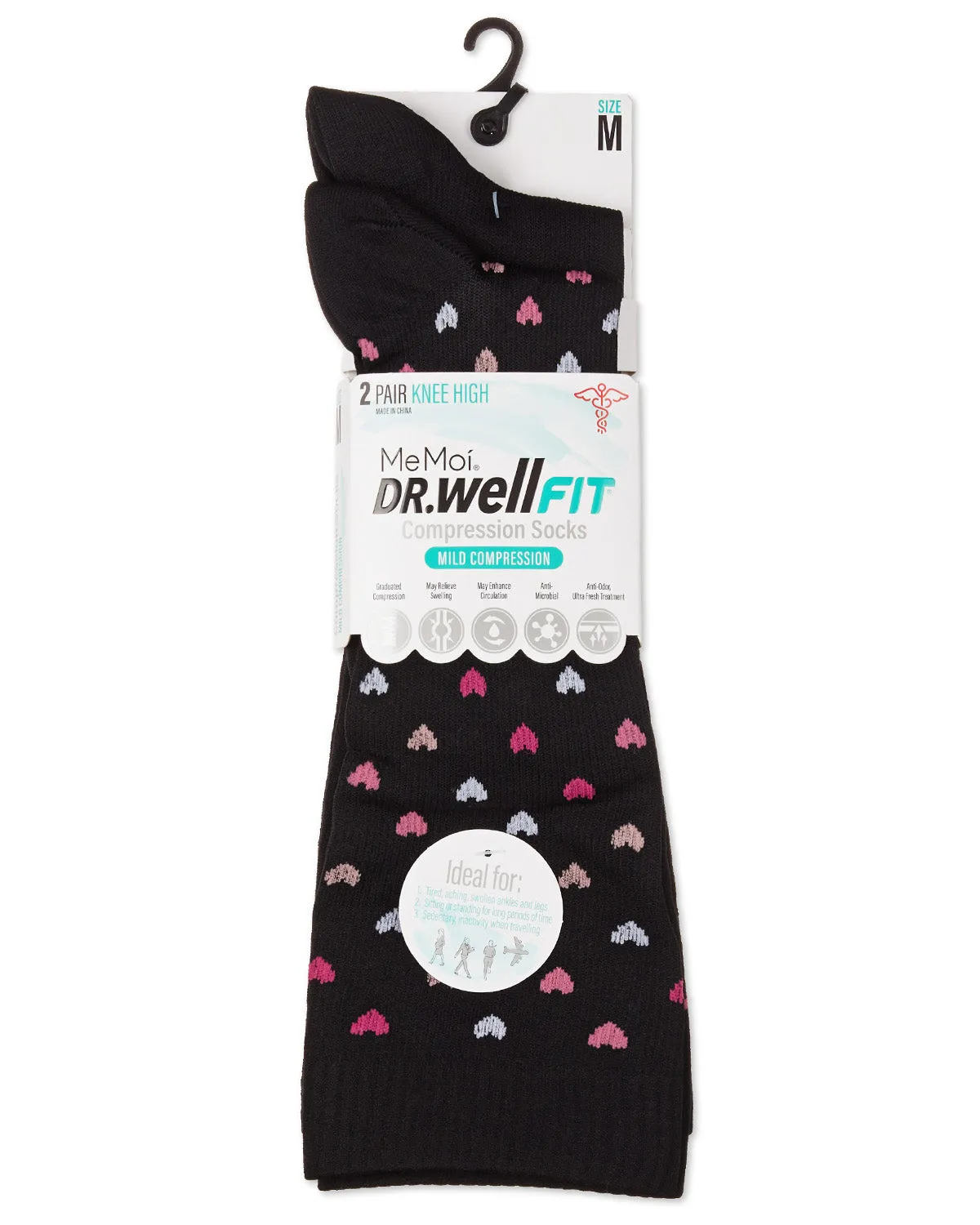 Women's 2 Pair Pack Hearts/ Solid Compression Socks