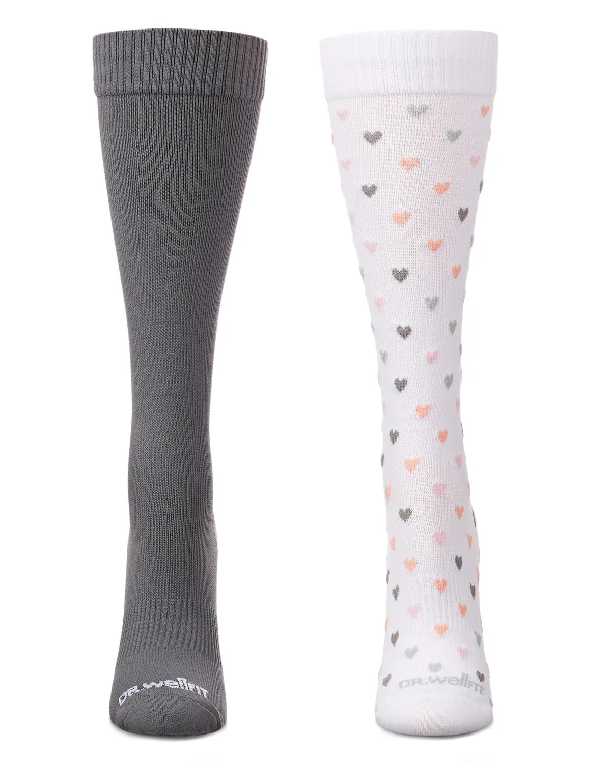 Women's 2 Pair Pack Hearts/ Solid Compression Socks