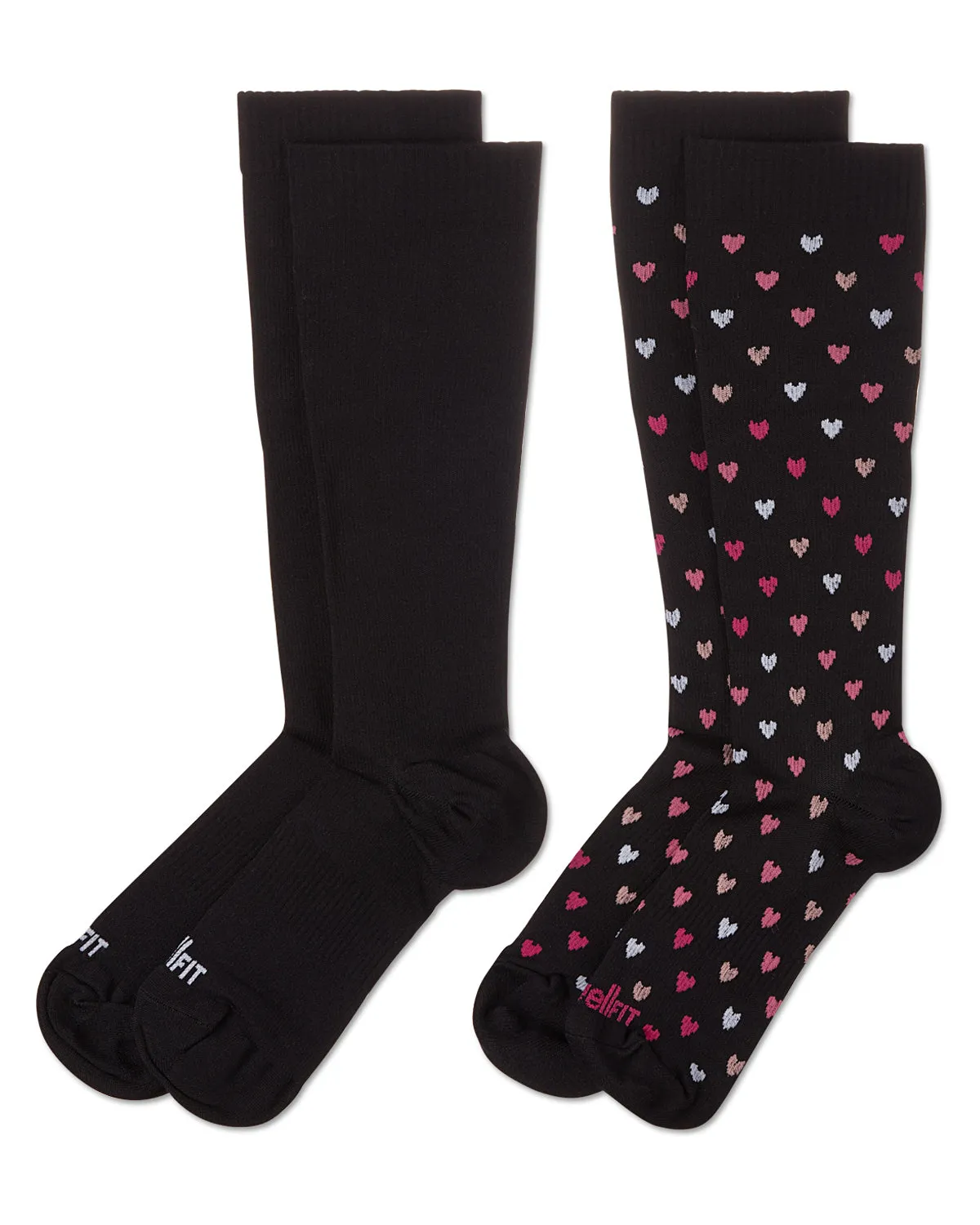 Women's 2 Pair Pack Hearts/ Solid Compression Socks