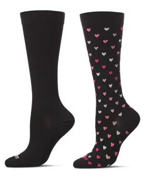 Women's 2 Pair Pack Hearts/ Solid Compression Socks