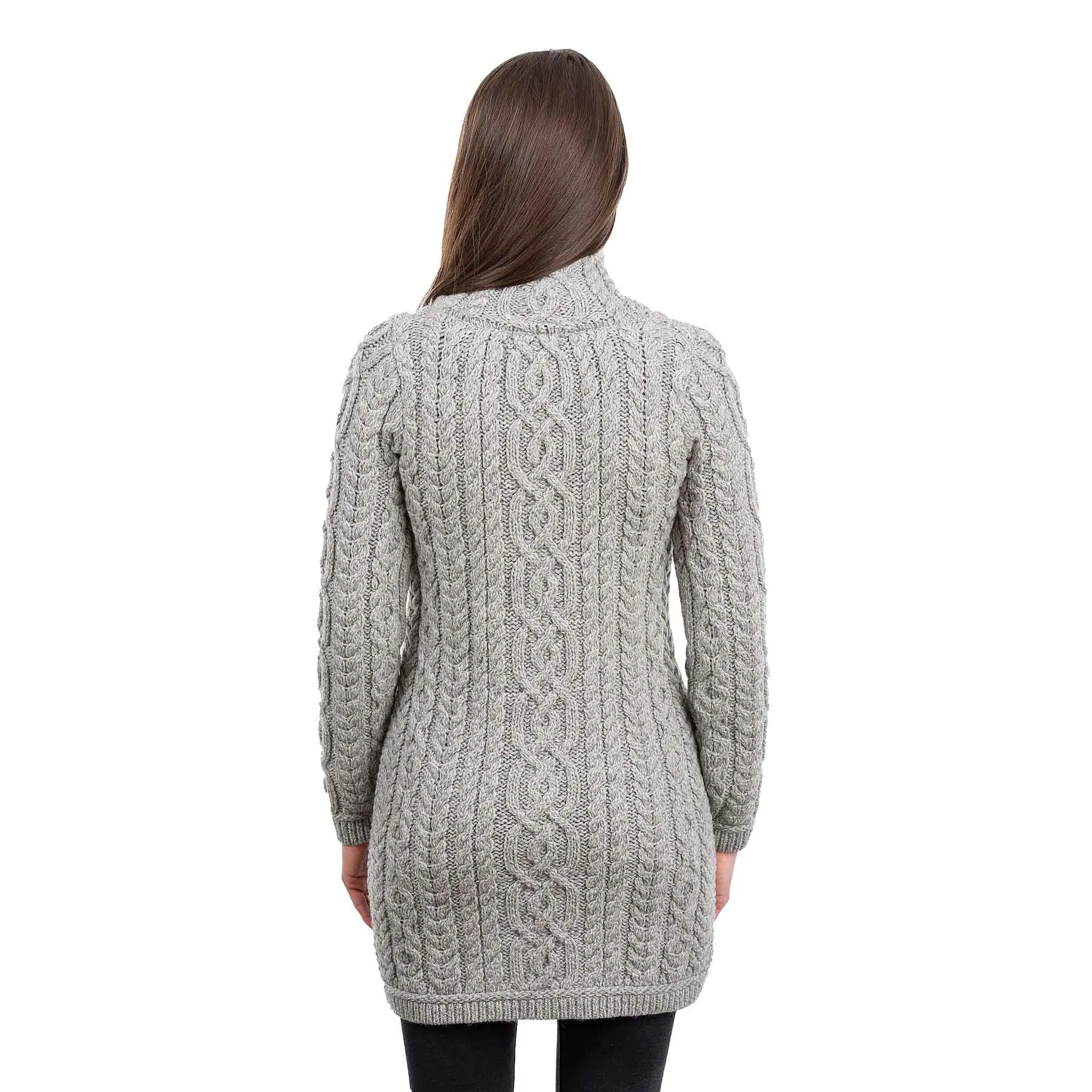 Women's Aran Knit Zip Cardigan, Grey