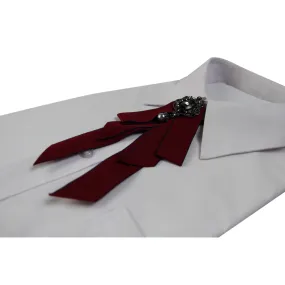 Womens Dark Red Fabric Crystal Pearl Brooch Shirt Collar Bow Tie