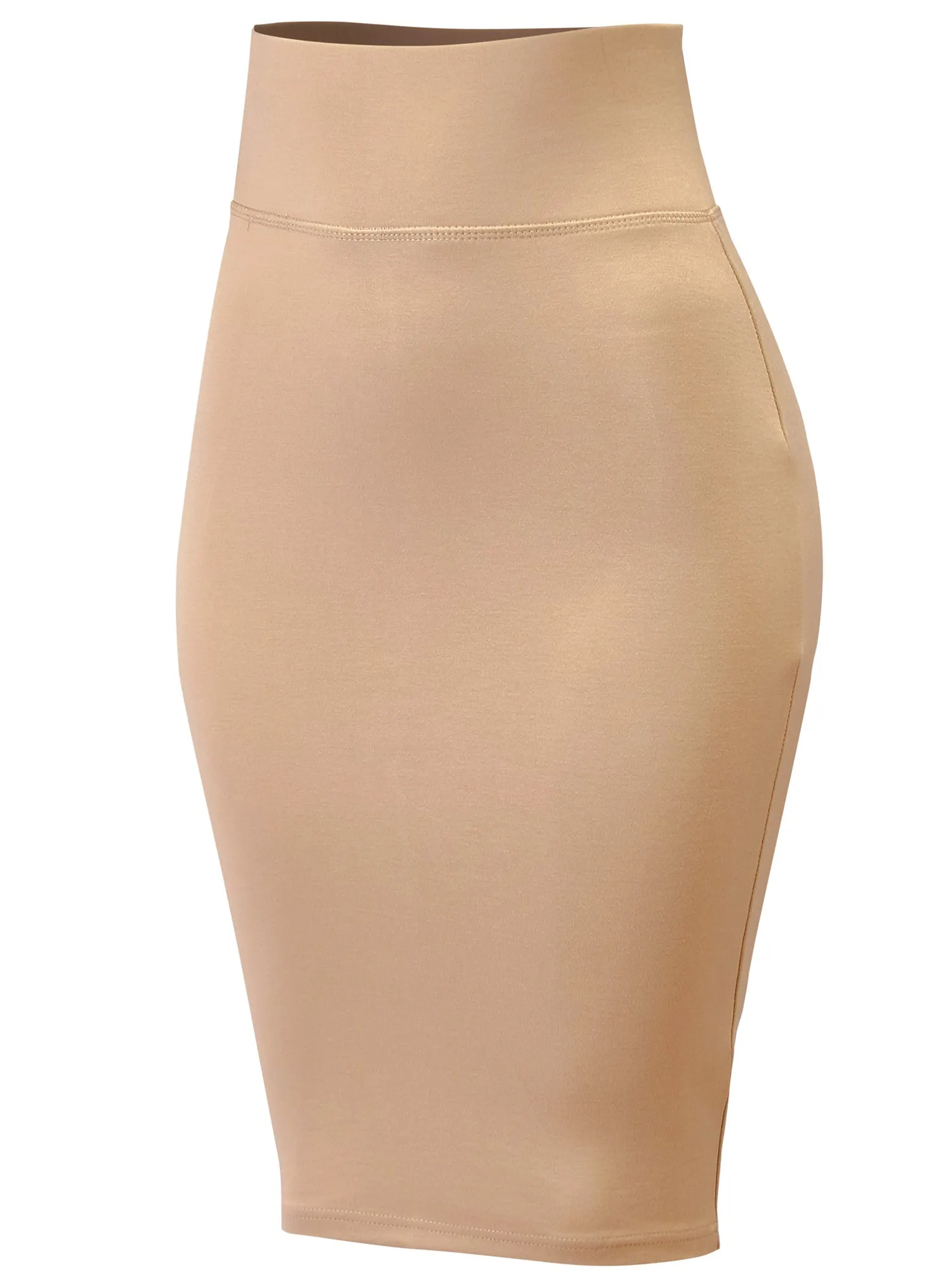 Women's Elastic Waist Stretch Slim Fit Midi Pencil Skirt (FWS1054)