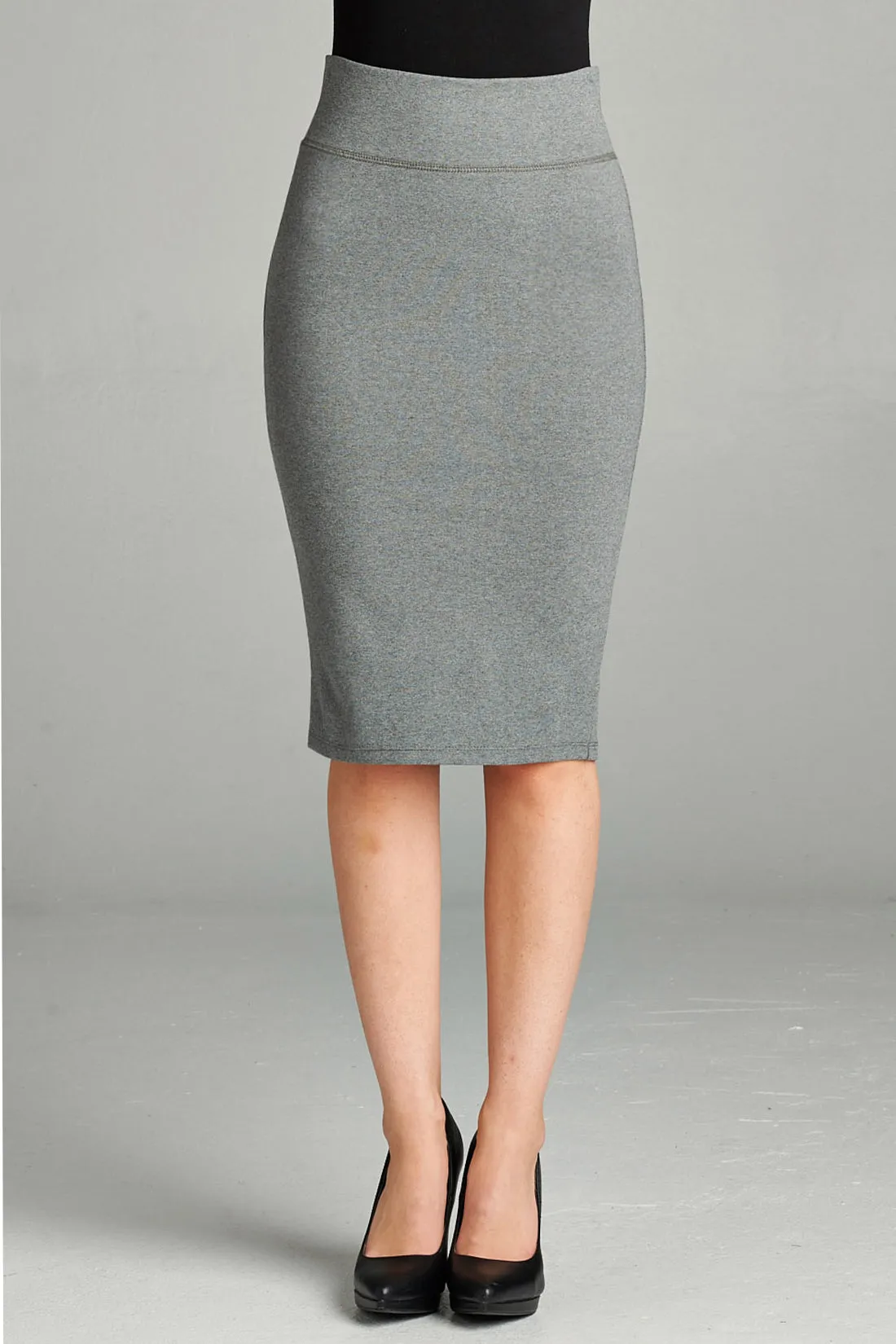 Women's Elastic Waist Stretch Slim Fit Midi Pencil Skirt (FWS1054)