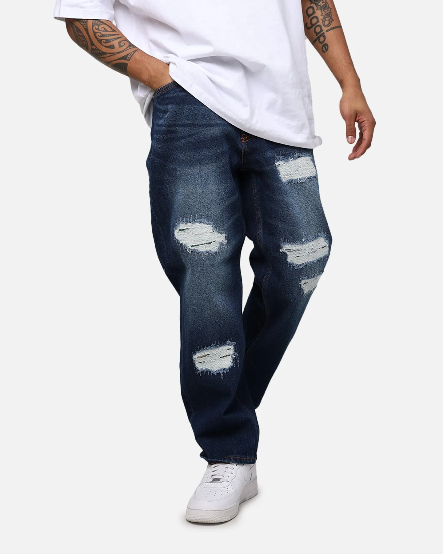 X-Large Distressed Denim Pants Indigo